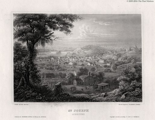 Saint Joseph, Missouri depicted about 1853 in a steel engraving from "Meyer's Universum"